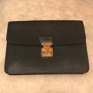 Auth LV Kourad Taiga Leather Clutch Hand Bag Purse
